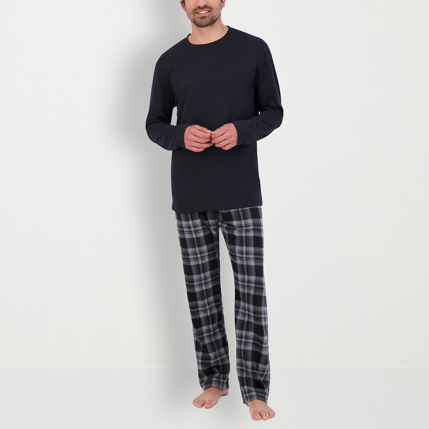 Hanes Mens Crew Neck Long Sleeve 2-pc. Pajama Set