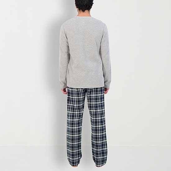 Hanes Mens Fleece Crew Neck Long Sleeve 2-pc. Big Pajama Set