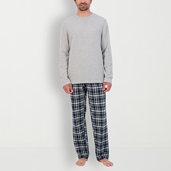 Hanes Mens Fleece Crew Neck Long Sleeve 2-pc. Big Pajama Set