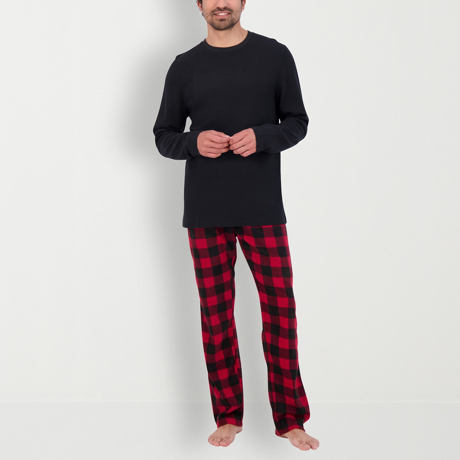 Hanes Mens Fleece Crew Neck Long Sleeve 2-pc. Big Pajama Set