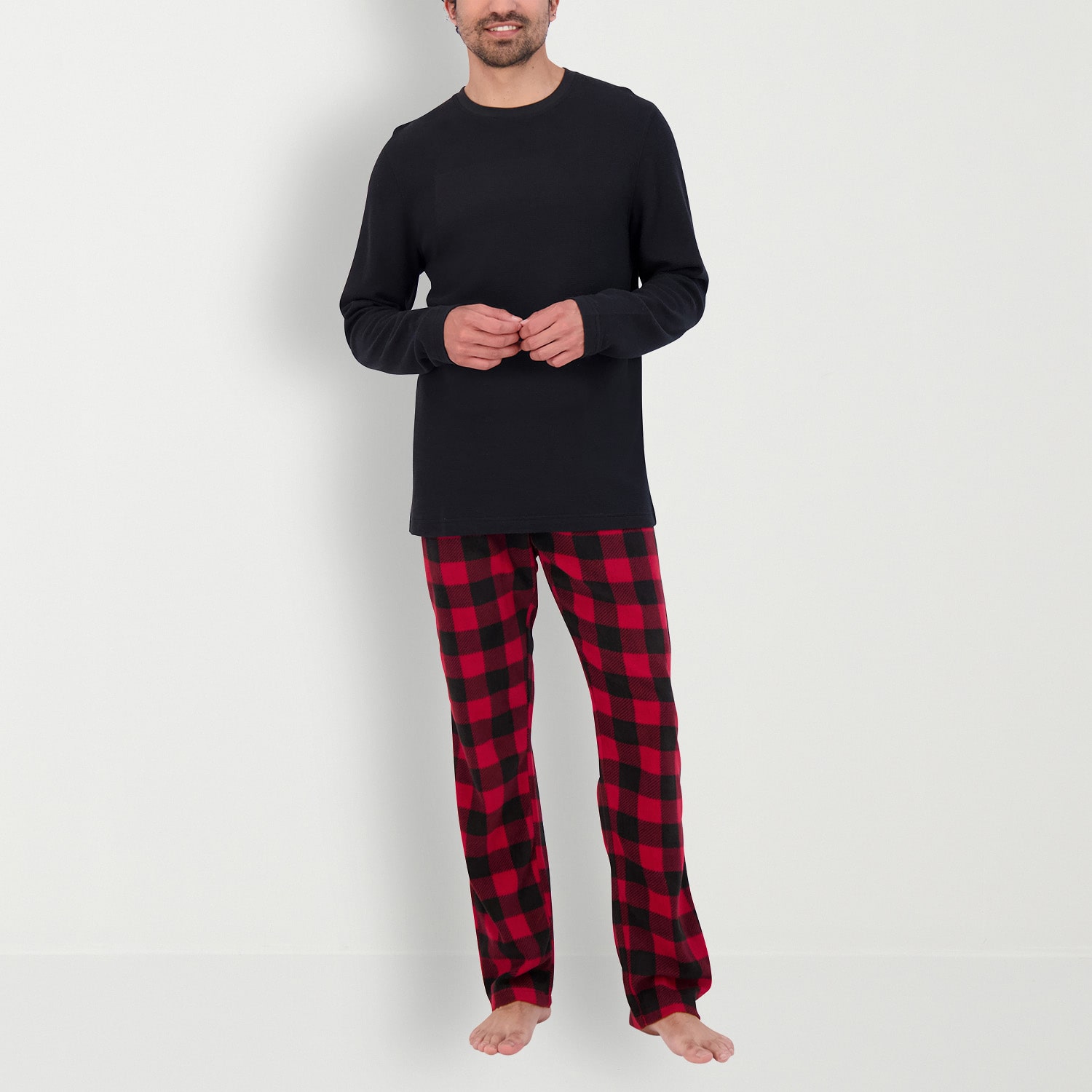 Hanes Mens Fleece Crew Neck Long Sleeve 2-pc. Pajama Set