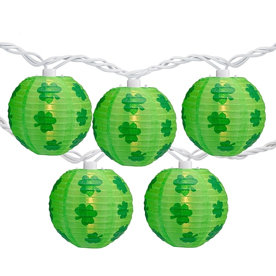 Northlight 10-Count 8.5ft Green Shamrock St. Patrick'S Day Paper Lantern Patio White Wire String Lights