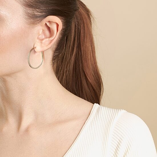 Silver Reflections Textured Womens 24K Gold Over Brass 35mm Hoop Earrings