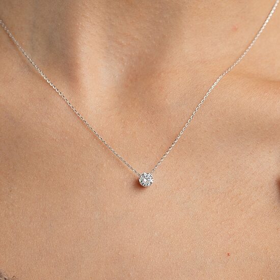 Floating Diamonds (F / Vs2) Womens 1/2 CT. T.W. Lab Grown White Diamond 14K Gold Round 18 Inch Pendant Necklace