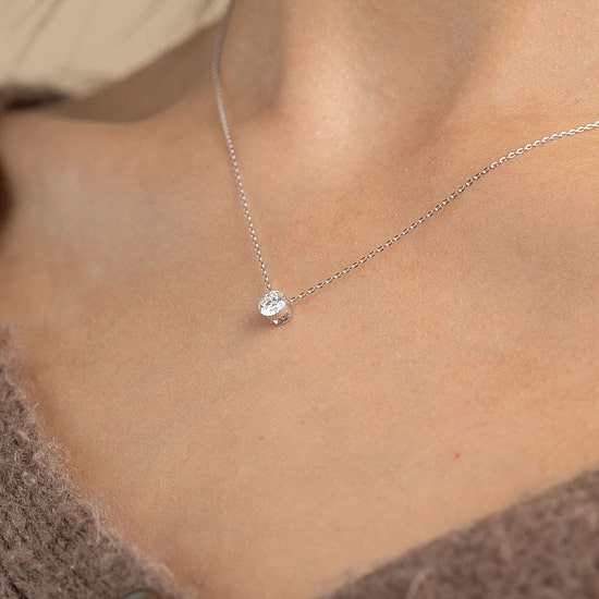 Floating Diamonds (F / Vs2) Womens 1/2 CT. T.W. Lab Grown White Diamond 14K Gold Round 18 Inch Pendant Necklace