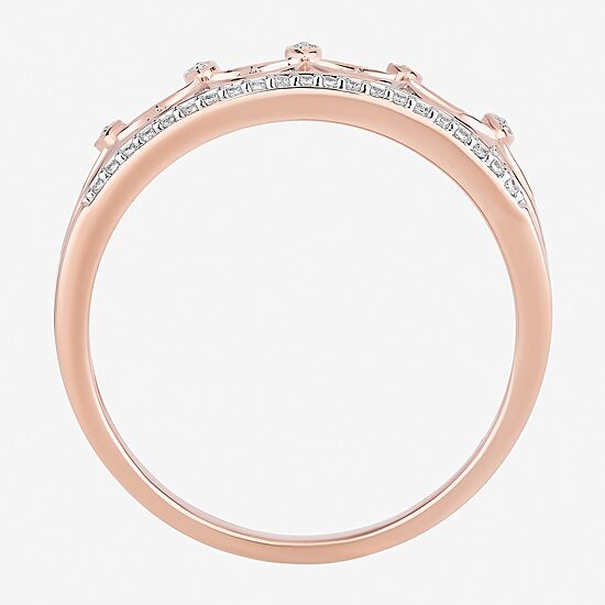 Enchanted Disney Fine Jewelry Womens 1/10 CT. T.W. Natural White Diamond 14K Rose Gold Over Silver Sterling Silver Crown Princess Cocktail Ring
