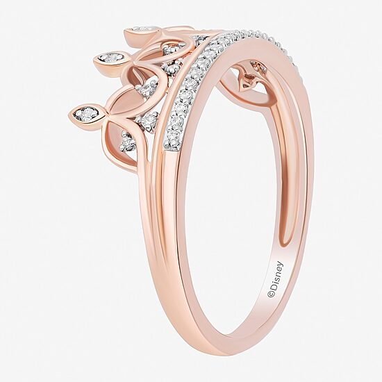 Enchanted Disney Fine Jewelry Womens 1/10 CT. T.W. Natural White Diamond 14K Rose Gold Over Silver Sterling Silver Crown Princess Cocktail Ring