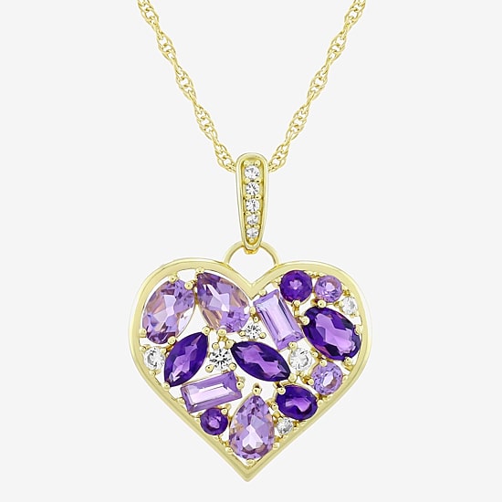 Womens Genuine Purple Amethyst 14K Gold Over Silver Heart 18 Inch Pendant Necklace