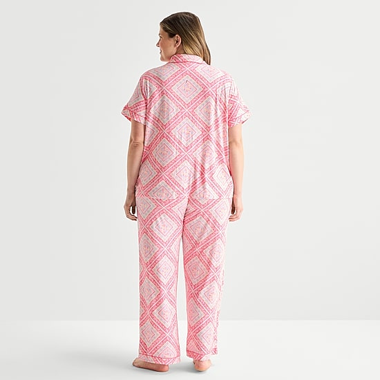 Jaclyn Womens Short Sleeve 2-pc. Plus Pajama Set