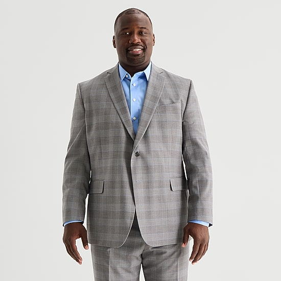 Stafford Coolmax All Season Ecomade Mens Big and Tall Classic Fit Plaid Suit Jacket
