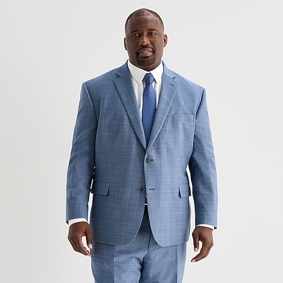 Stafford Coolmax All Season Ecomade Mens Big and Tall Regular Fit Plaid Suit Jacket
