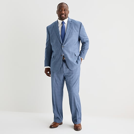 Stafford Coolmax All Season Ecomade Mens Big and Tall Regular Fit Plaid Suit Jacket