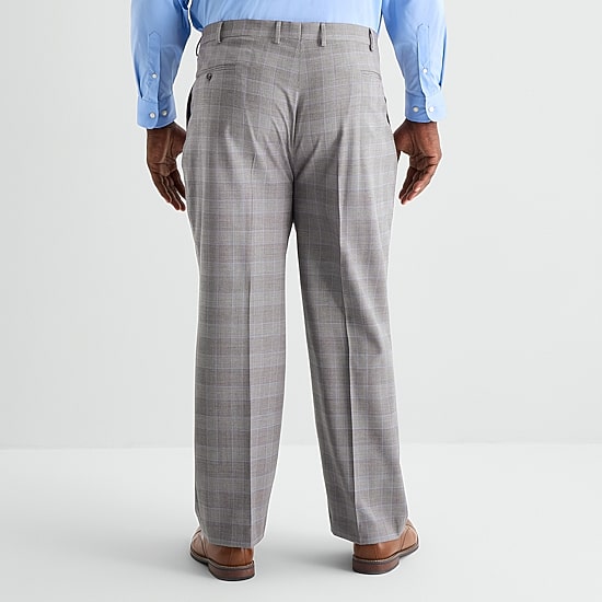 Stafford Coolmax All Season Ecomade Mens Big and Tall Classic Fit Plaid Flat Front Suit Pant