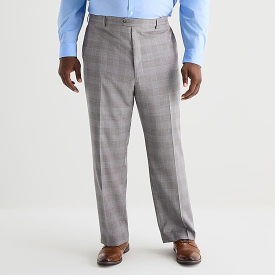 Stafford Coolmax All Season Ecomade Mens Big and Tall Classic Fit Plaid Flat Front Suit Pant
