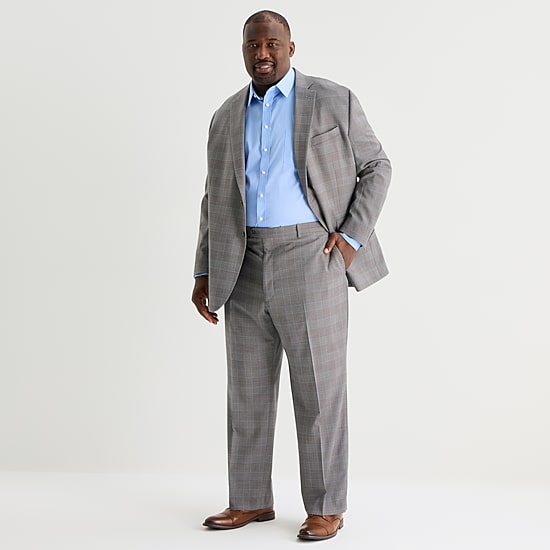 Stafford Coolmax All Season Ecomade Mens Big and Tall Classic Fit Plaid Flat Front Suit Pant