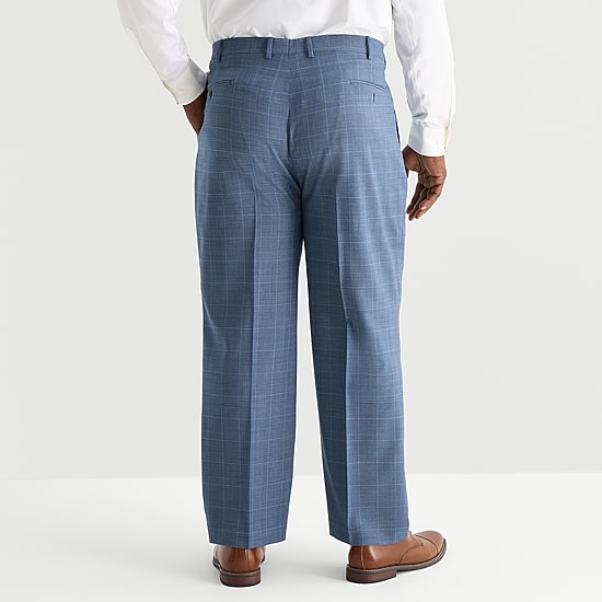 Stafford Coolmax All Season Ecomade Mens Big and Tall Regular Fit Plaid Flat Front Suit Pant