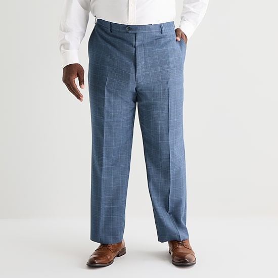 Stafford Coolmax All Season Ecomade Mens Big and Tall Regular Fit Plaid Flat Front Suit Pant
