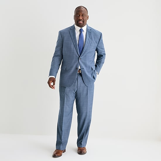 Stafford Coolmax All Season Ecomade Mens Big and Tall Regular Fit Plaid Flat Front Suit Pant