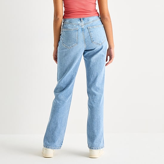 Arizona Womens Juniors High Rise Stretch Fabric Straight Leg Jean