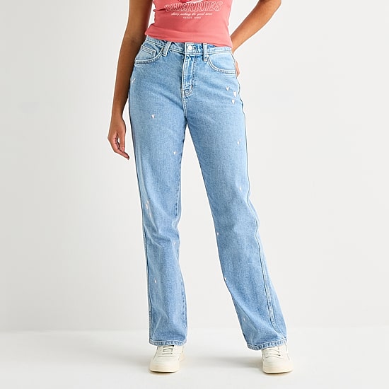 Arizona Womens Juniors High Rise Stretch Fabric Straight Leg Jean