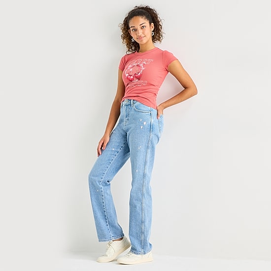 Arizona Womens Juniors High Rise Stretch Fabric Straight Leg Jean