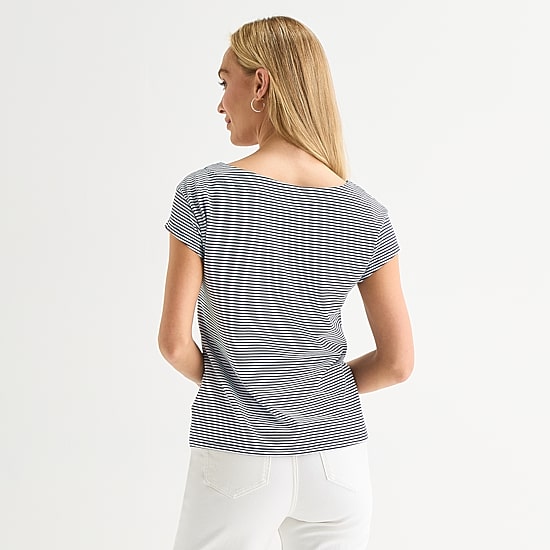 Liz Claiborne Womens Boat Neck Short Sleeve T-Shirt