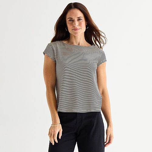 Liz Claiborne Womens Boat Neck Short Sleeve T-Shirt, Xx-large, Beige