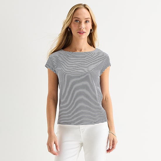 Liz Claiborne Womens Boat Neck Short Sleeve T-Shirt