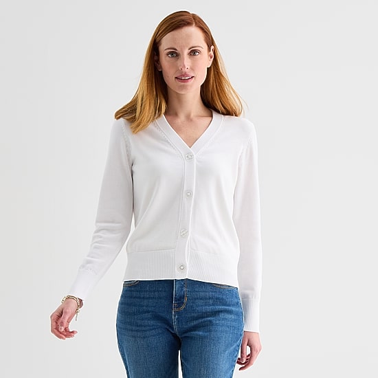Liz Claiborne Womens V Neck Long Sleeve Button Cardigan