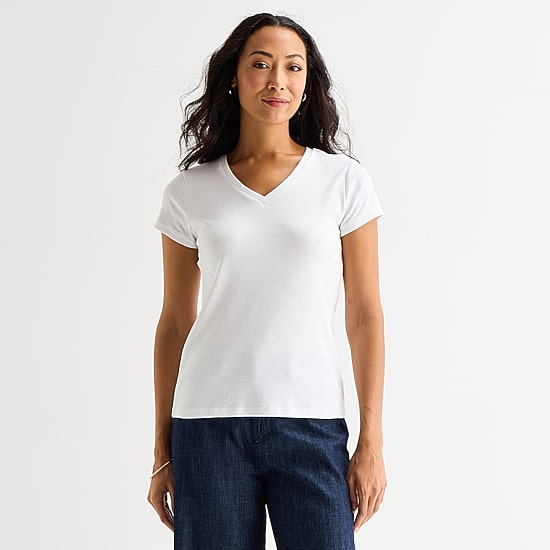 Liz Claiborne Womens V Neck Short Sleeve T-Shirt