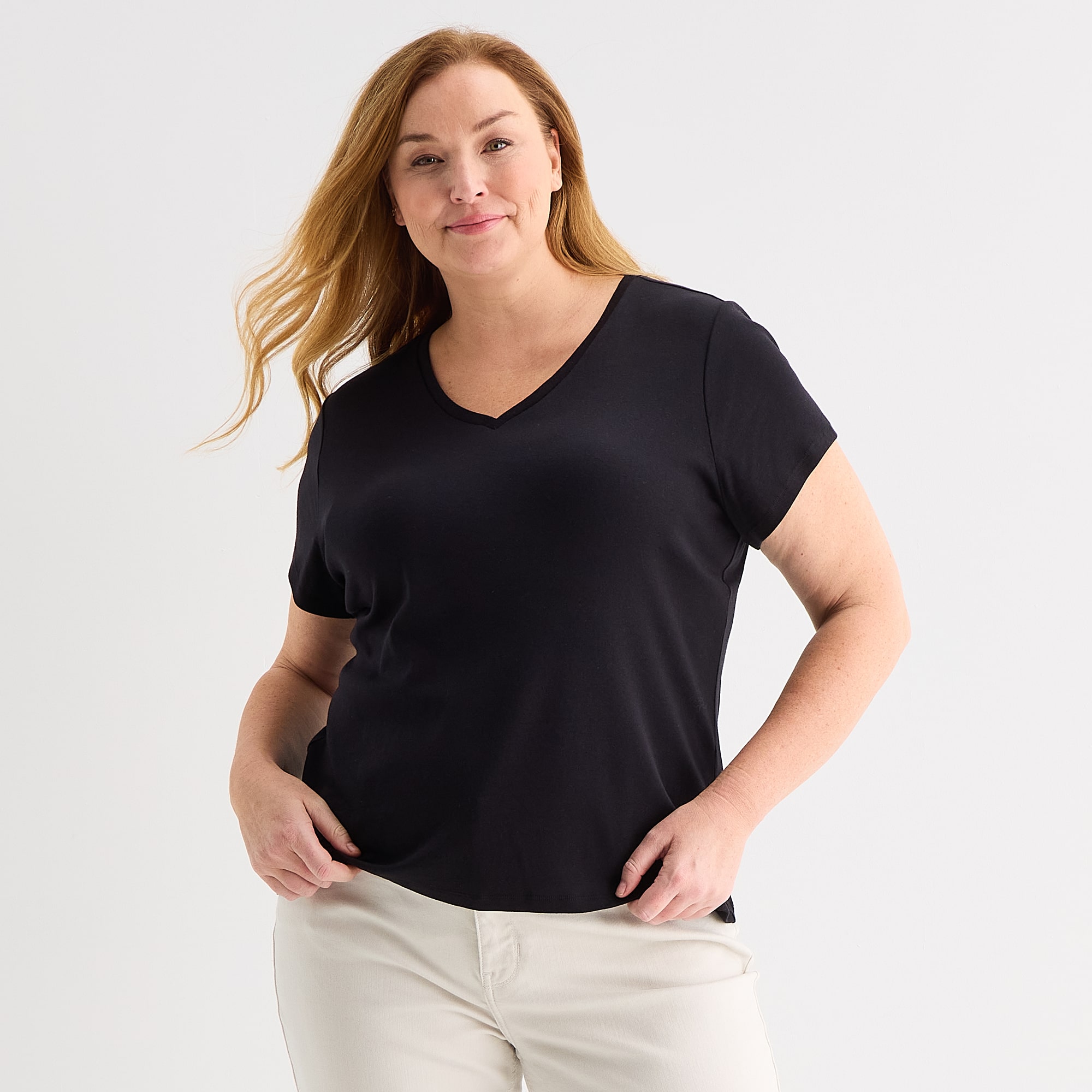 Liz Claiborne Womens Plus V Neck Short Sleeve T-Shirt