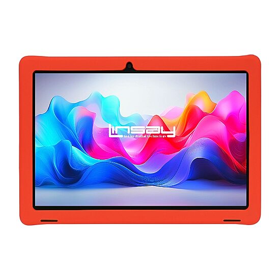 LINSAY® 10.1 Octa Core 128Gb Android 15 Tablet Kids Red Back