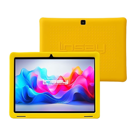 LINSAY® 10.1 Octa Core 128Gb Android 15 Tablet Kids Yellow Back Case
