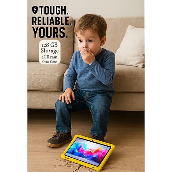 LINSAY® 10.1 Octa Core 128Gb Android 15 Tablet Kids Yellow