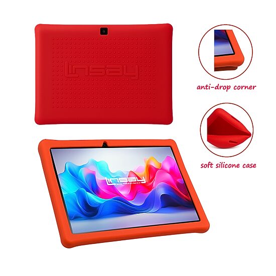 LINSAY® 10.1 Octa Core 128Gb Android 15 Tablet Kids Red