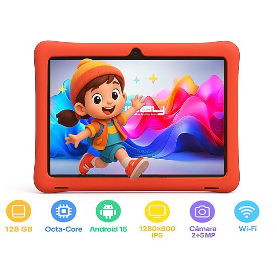 LINSAY® 10.1 Octa Core 128Gb Android 15 Tablet Kids Red