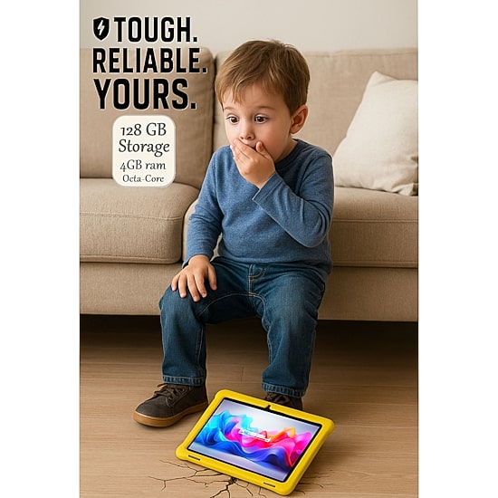 LINSAY® 10.1 Octa Core 128Gb Android 15 Tablet Kids Yellow Led