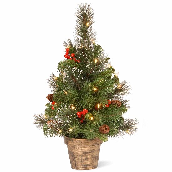 National Tree Co. Crestwood Small 2 Foot Pre-Lit Flocked Spruce Christmas Tree