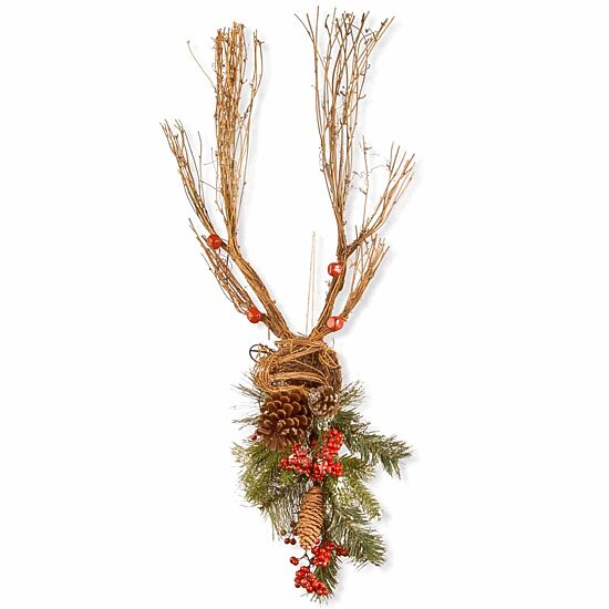 National Tree Co. Handcrafted Wood Deer With Pine Cones Christmas Figurine