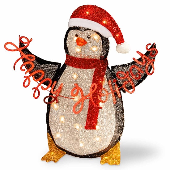 National Tree Co. Fabric Penguin Holding Sign Christmas Figurine