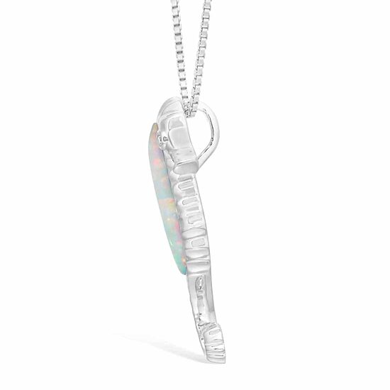 Seahorse Womens Diamond Accent Lab Created White Opal Sterling Silver 18 Inch Pendant Necklace