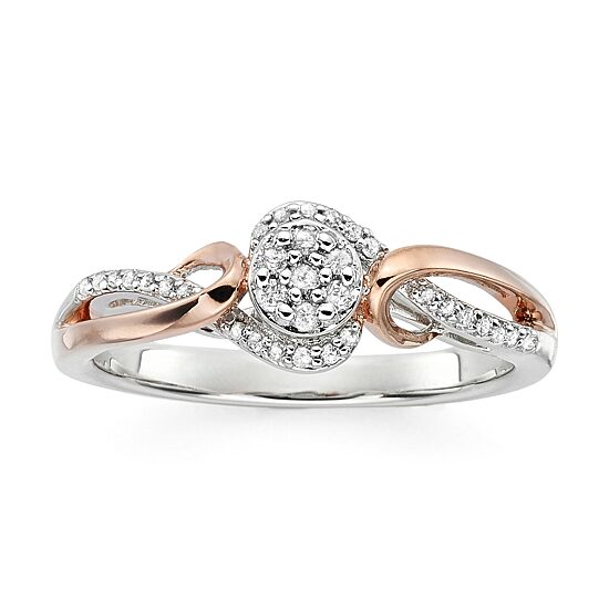 Diamond Blossom Womens 1/7 CT. T.W. Natural White Diamond 14K Rose Gold Over Silver Round Halo Cocktail Ring