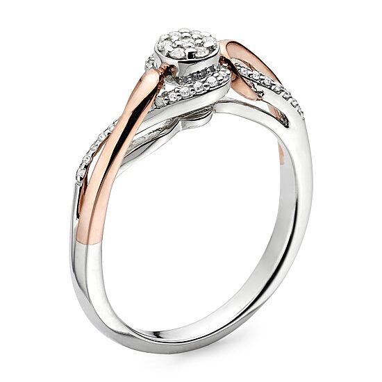 Diamond Blossom Womens 1/7 CT. T.W. Natural White Diamond 14K Rose Gold Over Silver Round Halo Cocktail Ring
