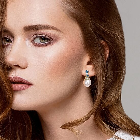 Womens Diamond Accent White Cultured South Sea Pearl 14K Gold Drop Earrings