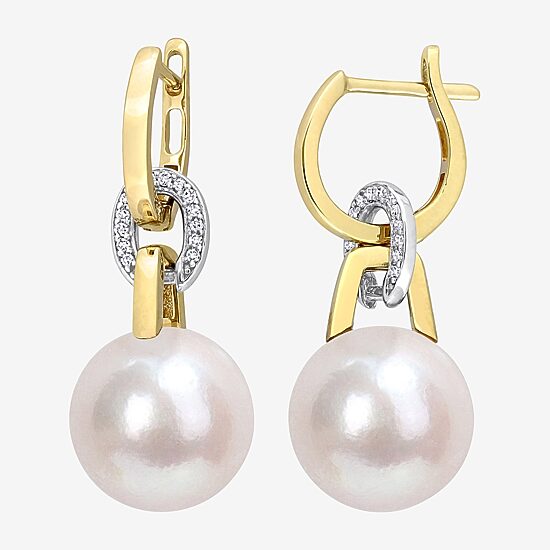 Womens 1/10 CT. T.W. White Cultured Freshwater Pearl 14K Two Tone Gold Drop Earrings