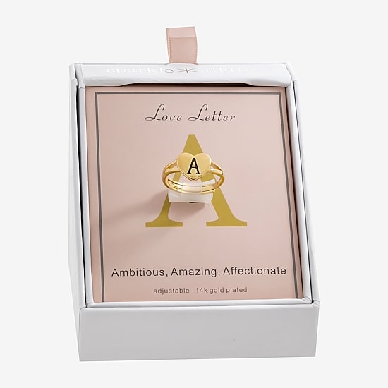 Sparkle Allure Initial Womens 2MM 14K Gold Over Brass Heart Band