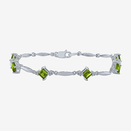 Womens Genuine Green Peridot Sterling Silver Tennis Bracelet