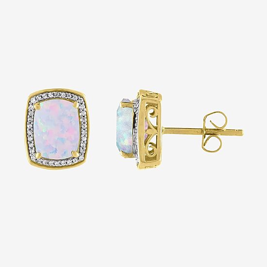 Lab Created White Opal 10K Gold Stud Earrings
