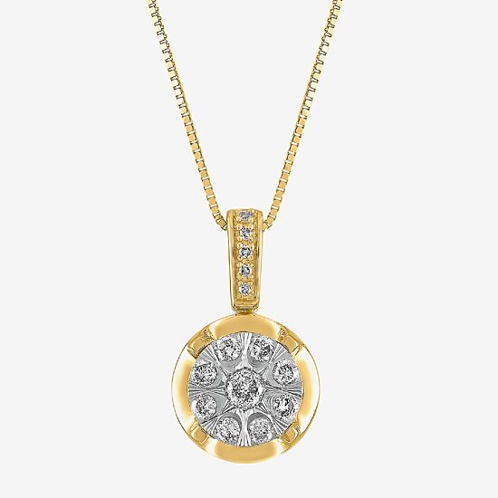 Diamond Blossom Womens 1/4 CT. T.W. Natural White Diamond 10K Gold Round 18 Inch Pendant Necklace