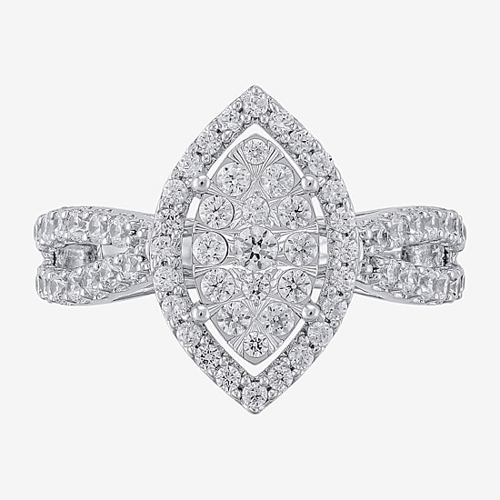 Diamond Blossom (H-I / I1) Womens 1 CT. T.W. Lab Grown White Diamond 10K Gold Marquise Halo Cocktail Ring